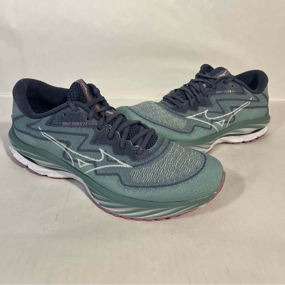 Mizuno Wave Rider 27 Teal Purple Running Shoes 11